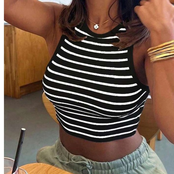 Inawly Tops - Striped Round-Neck Tank Top